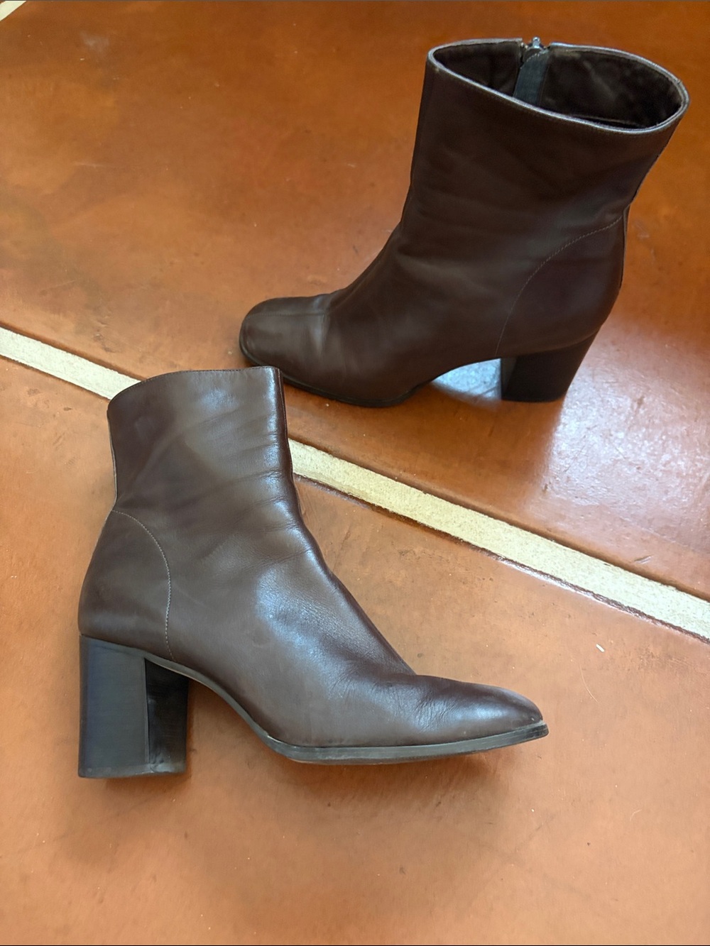 Nine West Leland Brown Leather Square Toe Ankle Boots